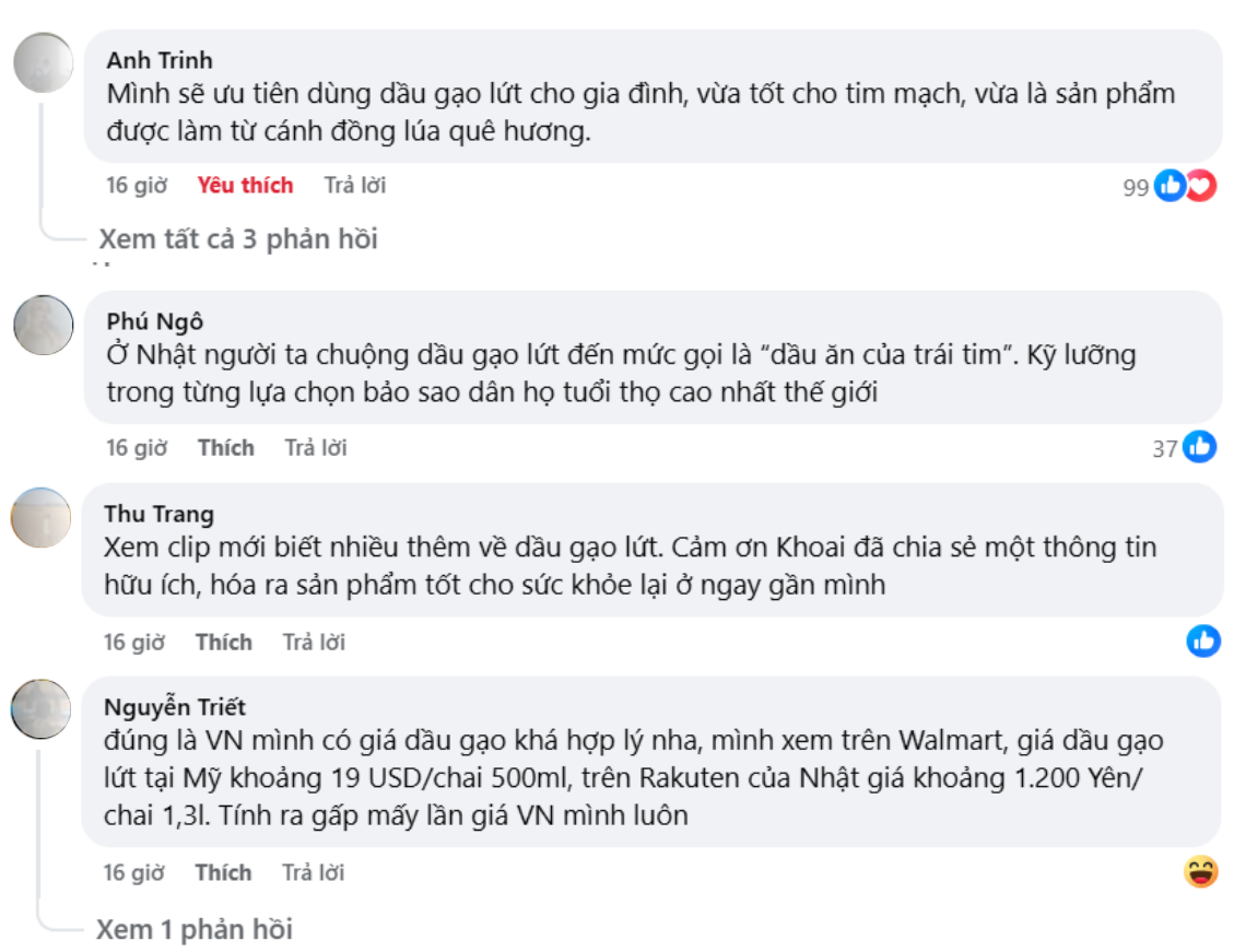 Dầu gạo lứt được bán với giá thành cao hơn gấp nhiều lần ở các nước khác