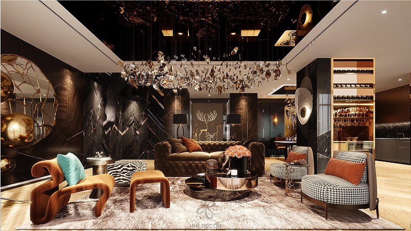 Phòng khách trong căn penthouse của Ngân 98.