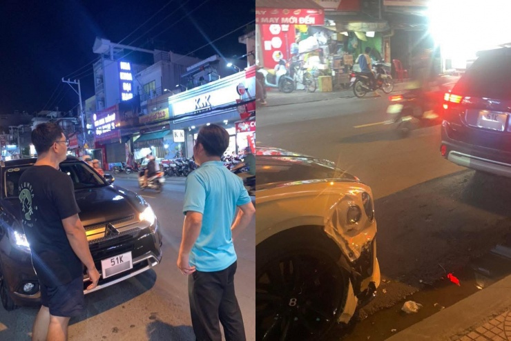 Xe siêu sang Bentley của Trấn Thành va chạm với xe Mitsubishi, vỡ toác cản trước - 1