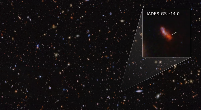 Vật thể JADES-GS-z14-0 được cho là ngôi sao tối có tiềm năng nhất - Ảnh: NASA/ESA/CSA