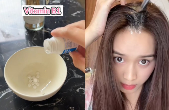 Công thức ủ tóc của Đỗ Thị Hà gồm: vitamin B1, dầu dừa và chút nước cho hỗn hợp dễ tan.