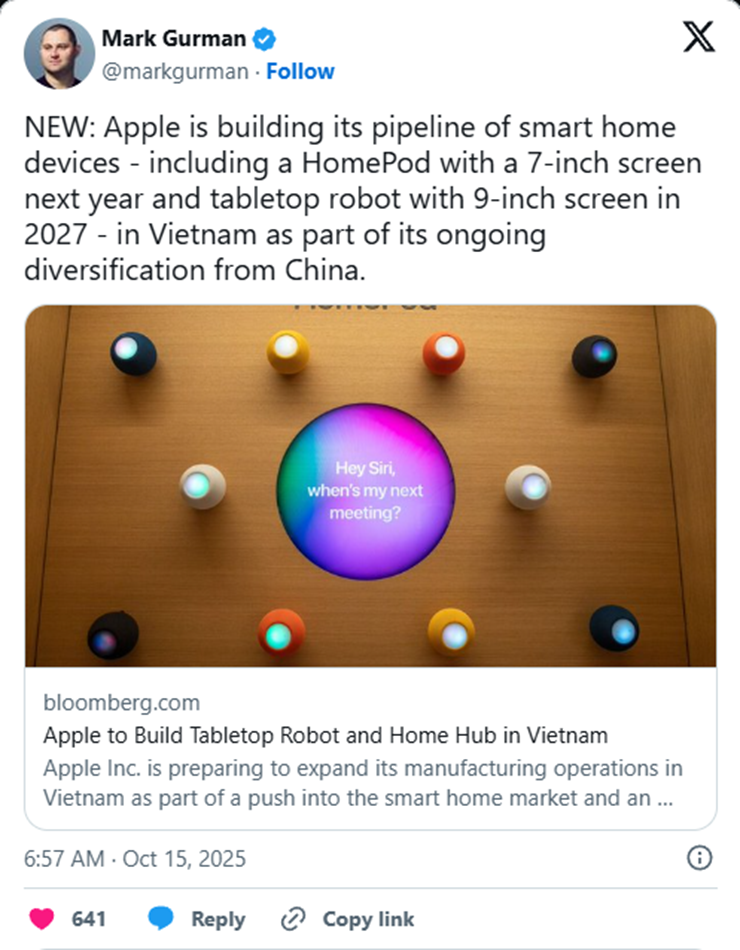 Thông tin chia sẻ từ nhà báo uy tín Mark Gurman.