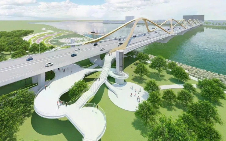 Phối cảnh cầu Trần Hưng Đạo, một trong 21 cầu từ trung tâm bắc qua sông Hồng trong tương lai