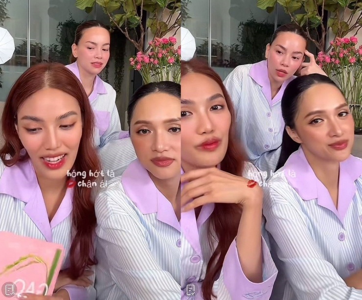 Lan Khuê livestream cùng Hồ Ngọc Hà và Hương Giang.
