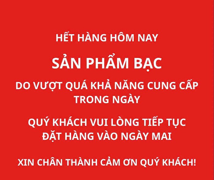 Phú Quý thông báo hết bạc sáng 18-10