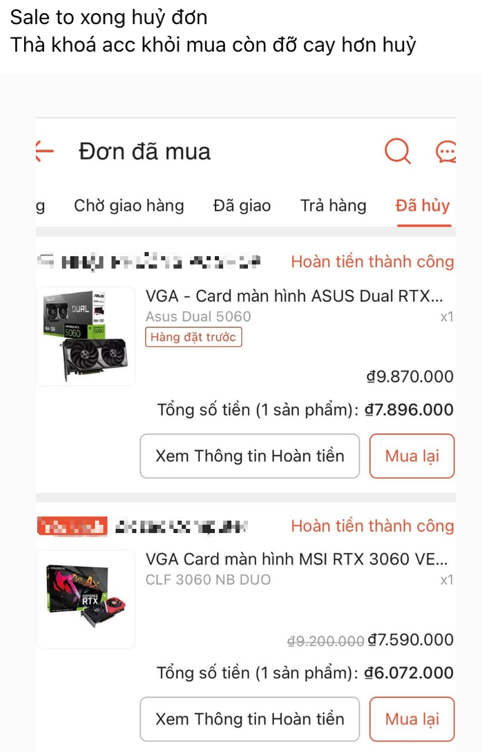 Nhiều người săn sale được giá hời trên sàn thương mại điện tử nhưng lại bị huỷ ngang.