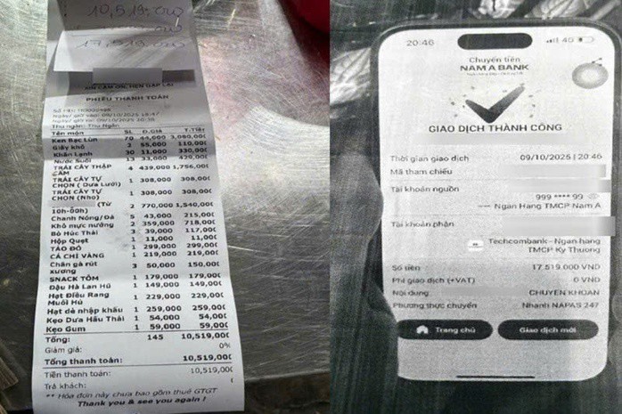 Hóa đơn và giao dịch chuyển khoản mà chủ cơ sở Karaoke cung cấp