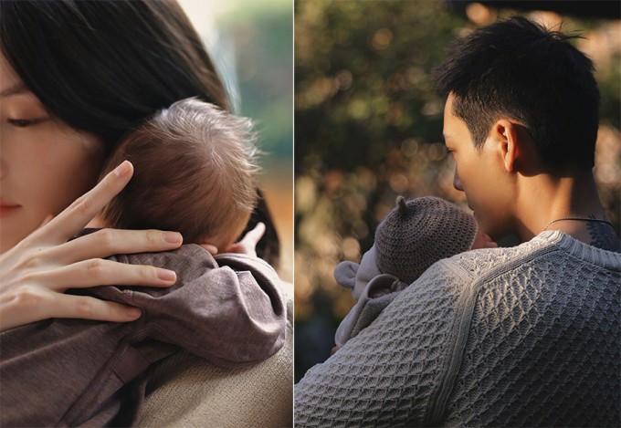 Hà Tuệ, Trần Vỹ Đình bên con trai. Ảnh: Weibo