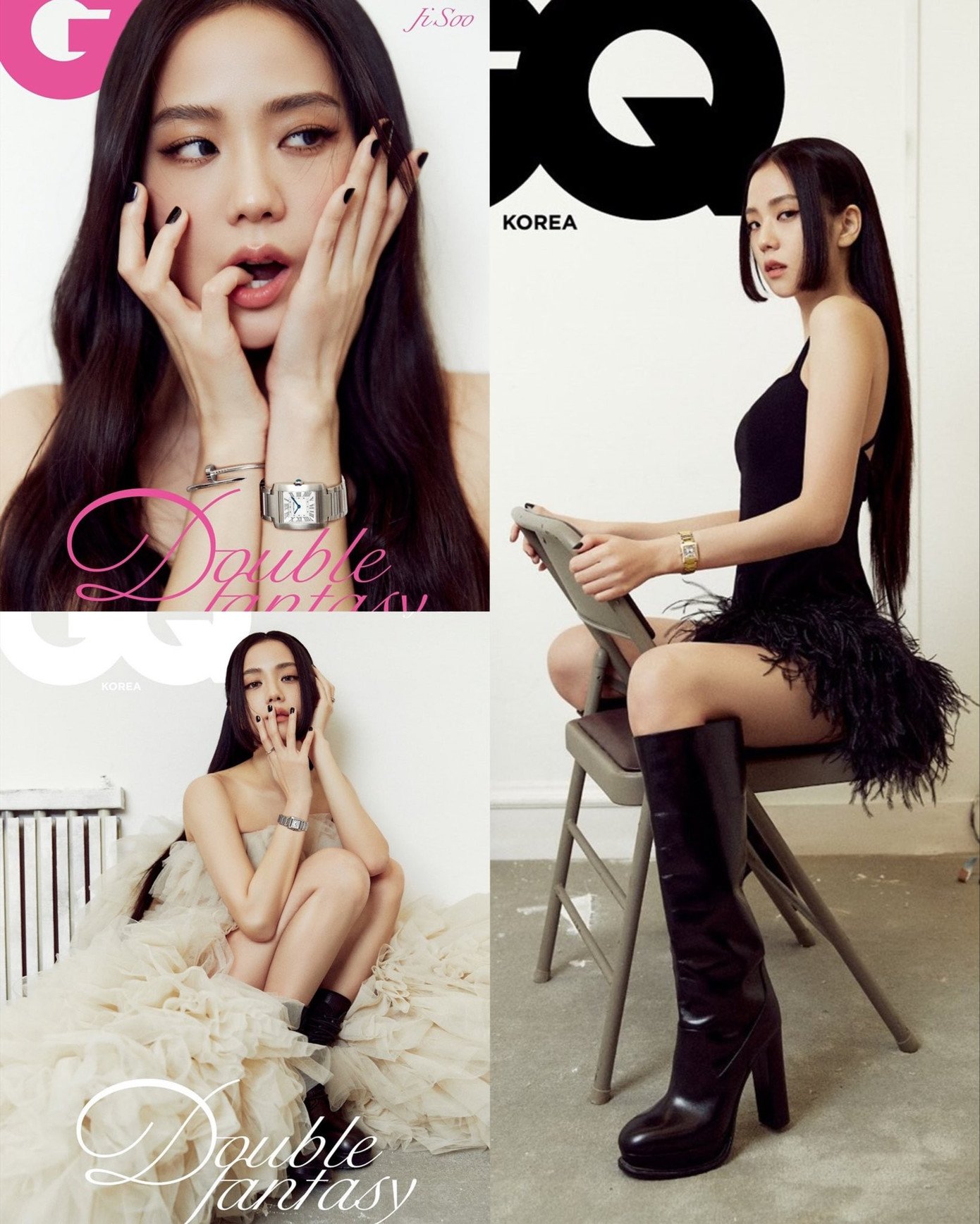 Hai lần lột xác táo bạo của Jisoo BLACKPINK đều đồng hành cùng Cartier trên bìa tạp chí GQ Hàn Quốc.