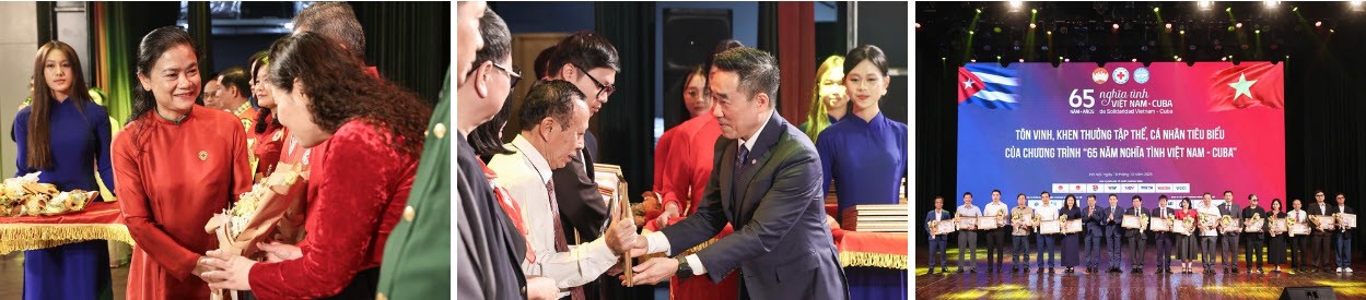 Lãnh đạo Trung ương Hội Chữ thập đỏ Việt Nam tặng hoa, trao giấy khen cho các tập thể, cá nhân có nhiều đóng góp cho chương trình. Ảnh: Hải Anh