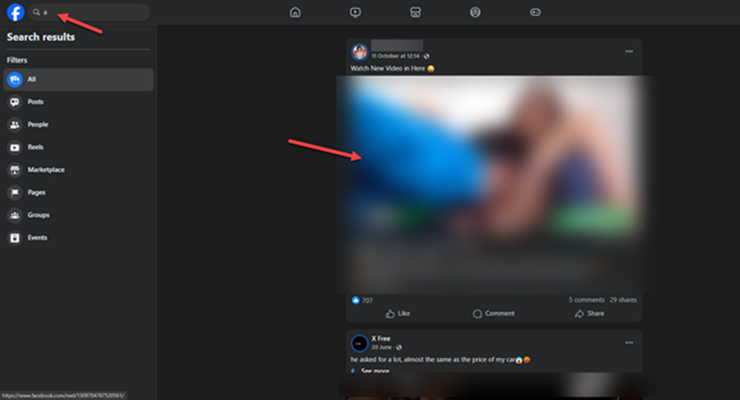 Facebook ngập tràn nội dung 18+ khi tìm kiếm chữ "a".
