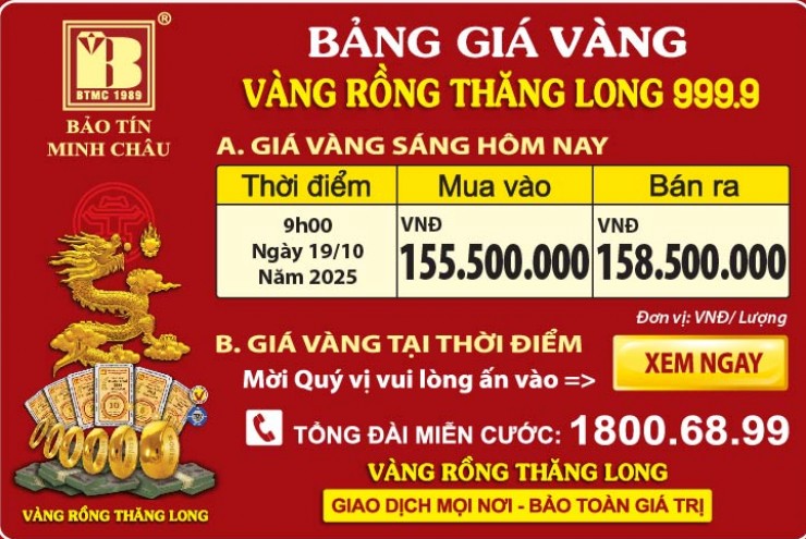 Giá Vàng Rồng Thăng Long- Bảo Tín Minh Châu ngày 19.10.2025