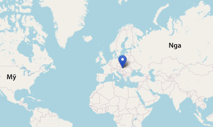 Vị trí thủ đô Budapest (chấm xanh) của Hungary, Nga và Mỹ. Đồ họa: OpenStreetMap
