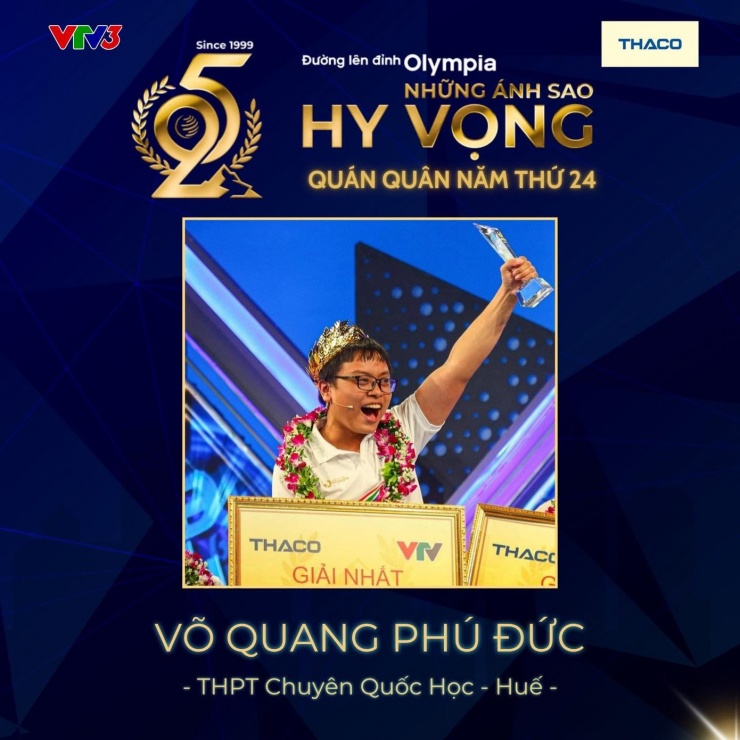 Vòng nguyệt quế 3 năm gần đây 2022, 2023 và 2024 được trao cho: Đặng Lê Nguyên Vũ - THPT Bắc Duyên Hà, Hưng Yên; Lê Xuân Mạnh - Trường THPT Hàm Rồng, Thanh Hóa và Võ Quang Phú Đức - Trường THPT Chuyên Quốc học Huế.