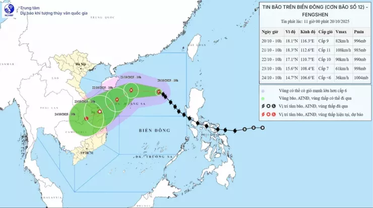 Dự báo đường đi của bão số 12.