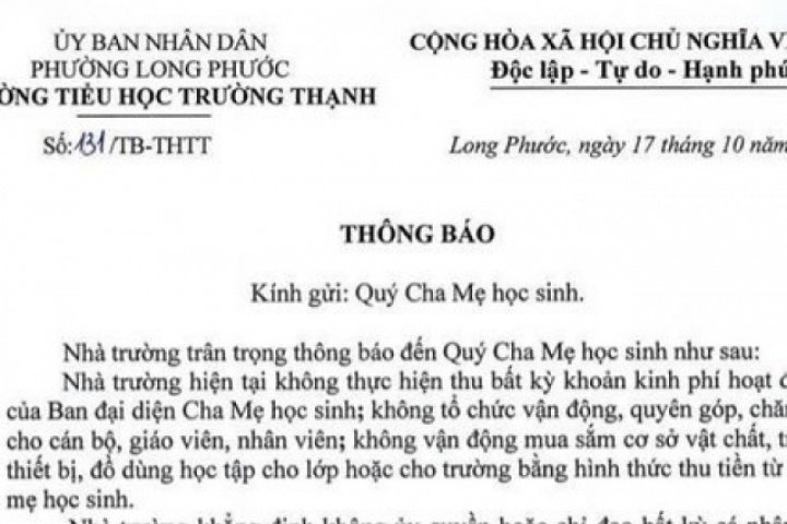 Trường học ở TP HCM ra thông báo "khẩn" sau khi phụ huynh vận động thu sai quy định