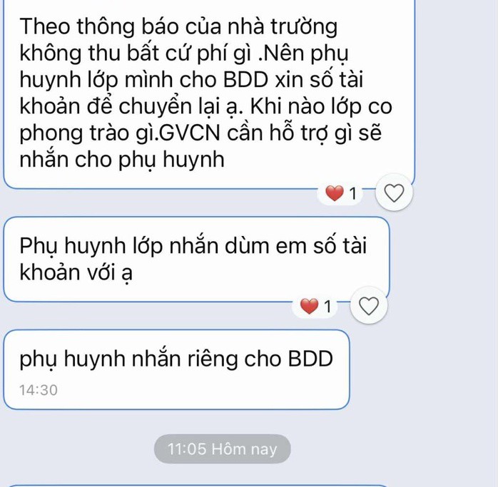 Một lớp học trả lại phụ huynh số tiền đã vận động