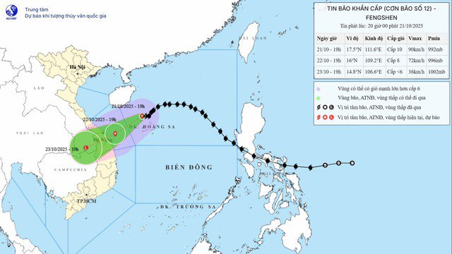Bão số 12 cách Đà Nẵng 390km.