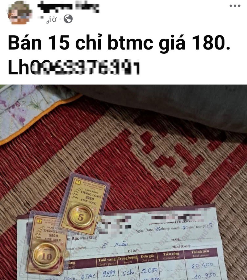 Giá vàng "chợ đen" rao bán lên tới 180 triệu đồng/lượng, cao hơn giá niêm yết tới hơn 20 triệu đồng/lượng.