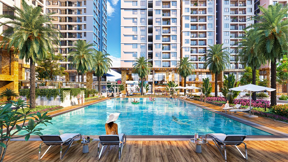 Khu vực bể bơi rộng gần 1.000m2 phong cách resort tại Hanoi Melody Residences