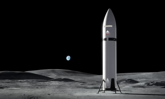 Mô phỏng phương tiện Starship của SpaceX hạ cánh trên Mặt Trăng. Ảnh: SpaceX