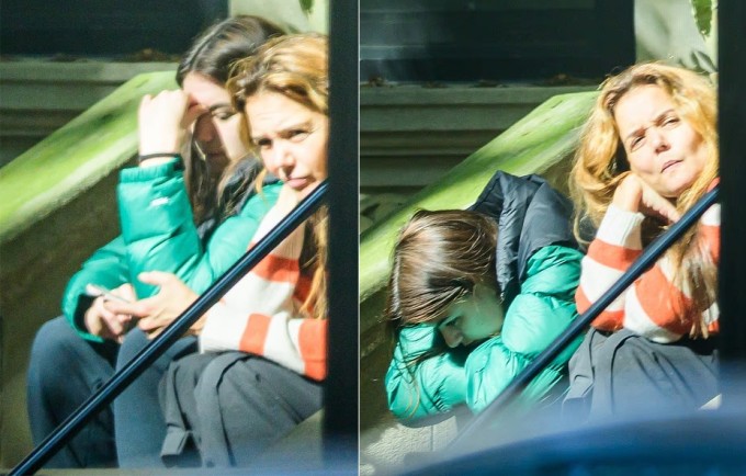 Suri Cruise trông buồn bã bên mẹ. Ảnh: Backgrid