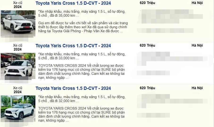 Một số tin rao bán xe. (Ảnh chụp màn hình)