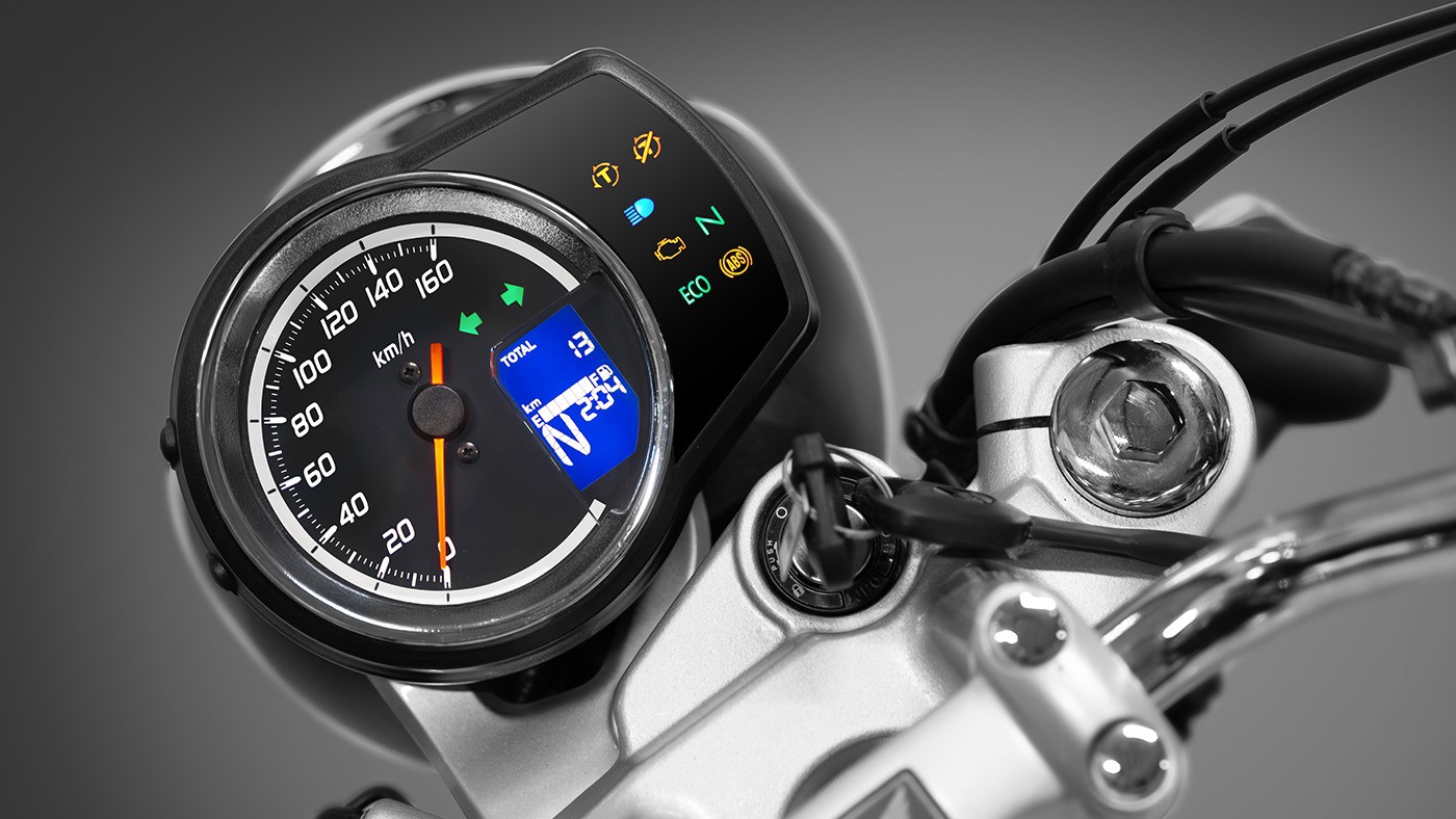 Honda CB350RS trang bị cụm đồng hồ kết hợp giữa đồng hồ kim và màn hình kỹ thuật số