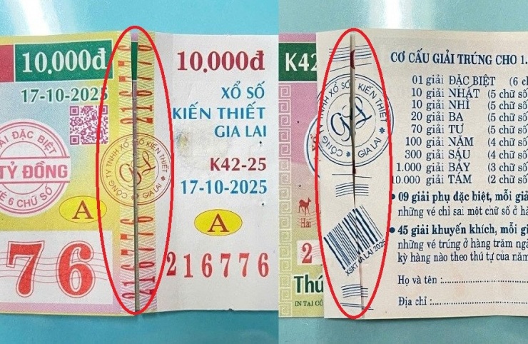 Tờ vé trúng thưởng phải trùng khớp với cùi vé (cả mặt trước và mặt sau) do công ty lưu giữ. Ảnh: Trần Hoàn