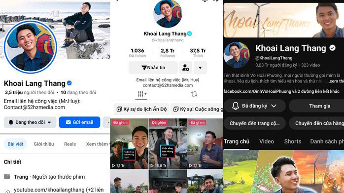 Hiện tại Khoai Lang Thang chỉ có 3 kênh chính chủ có tick xanh, tick xám đã xác minh