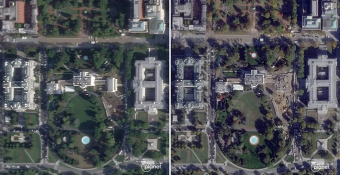 Cánh Đông ở Nhà Trắng bị san phẳng. Ảnh: Planet Labs PBC