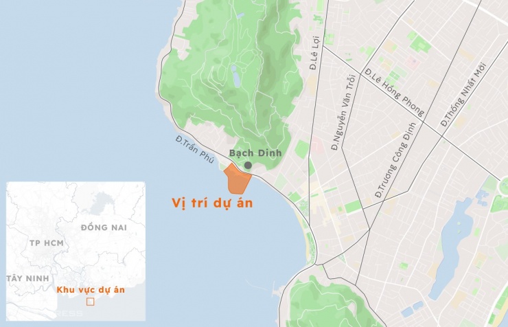 Vị trí dự án Cụm dịch vụ ga cáp treo và Thủy cung Hòn Ngưu ở khu vực Bãi Trước. Đồ hoạ: Hoàng Khánh