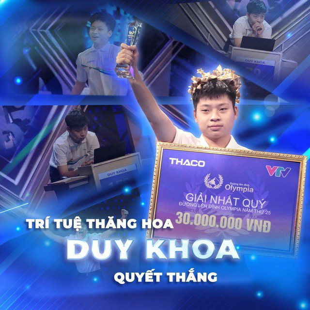 Lê Quang Duy Khoa, học sinh thứ 8 mang điểm cầu chung kết Đường lên đỉnh Olympia về với Huế. Ảnh: Trường Quốc Học - Huế.