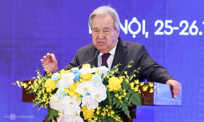 Tổng thư ký Liên Hợp Quốc Antonio Guterres phát biểu tại cuộc họp báo ngày 25/10. Ảnh: Giang Huy