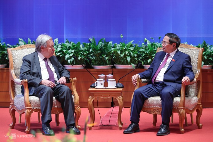 Thủ tướng Phạm Minh Chính hội kiến Tổng thư ký Liên Hợp Quốc Antonio Guterres. Ảnh: Giang Huy