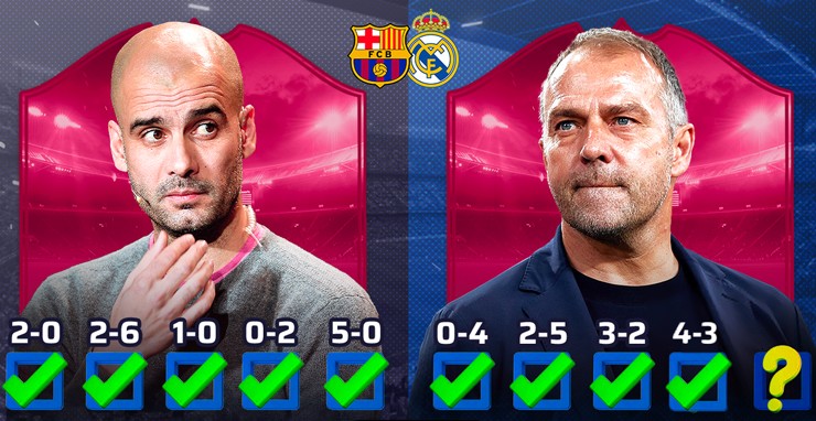 Liệu Hansi Flick có thể cân bằng 2 kỳ tích lịch sử của Pep Guardiola ở Siêu kinh điển?