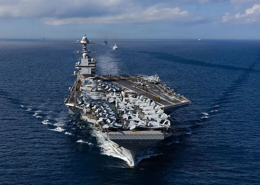 Siêu tàu sân bay USS Gerald R. Ford dự kiến sẽ tới vùng biển ngoài khơi Venezuela trong vài ngày tới. Ảnh: Time.