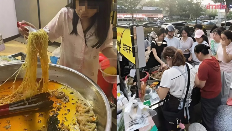Hình ảnh bé gái ăn đồ ăn còn lại ở quầy hàng, giúp việc bán hàng của bố mẹ "đắt như tôm tươi".Ảnh: Khaosod