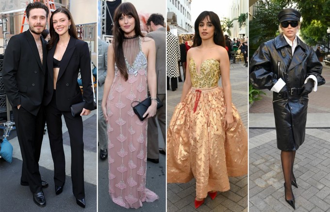 Vợ chồng Brooklyn, diễn viên Dakota Johnson, ca sĩ Camila Cabello, Miley Cyrus... tại show. Ảnh: Vogue