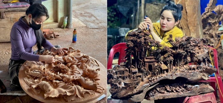 Chị Hà đã có 15 năm trong nghề điêu khắc gỗ