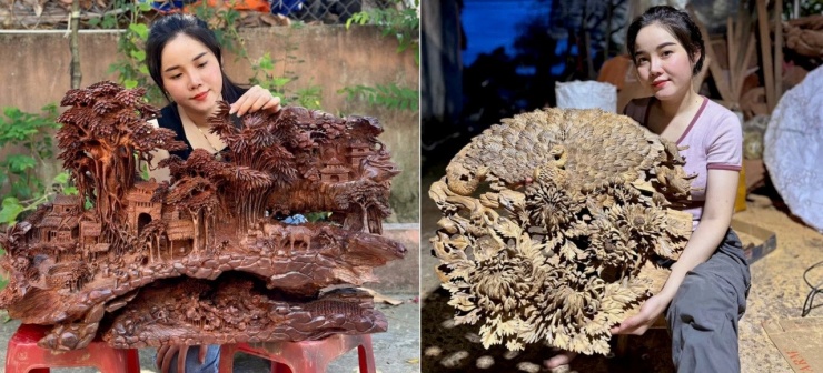 Các sản phẩm điêu khắc gỗ của chị được đánh giá cao