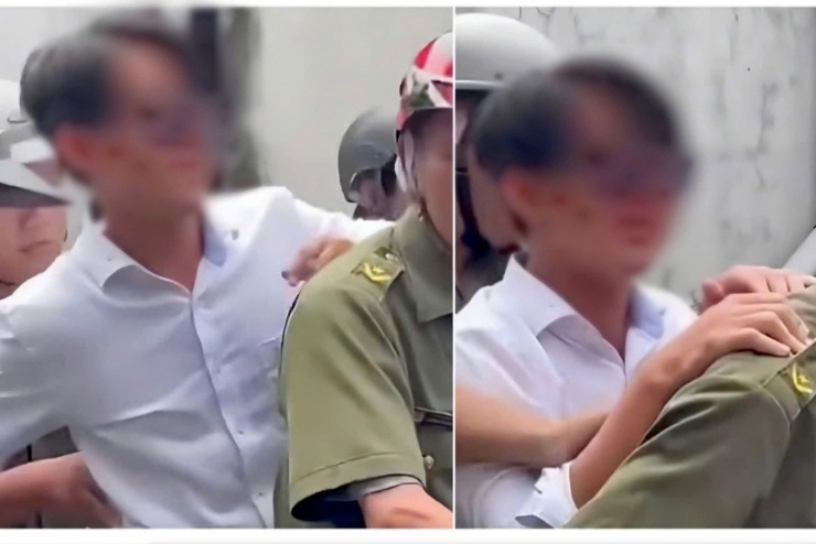 Hình ảnh thầy T. được người dân quay video clip đăng tải trên mạng xã hội.