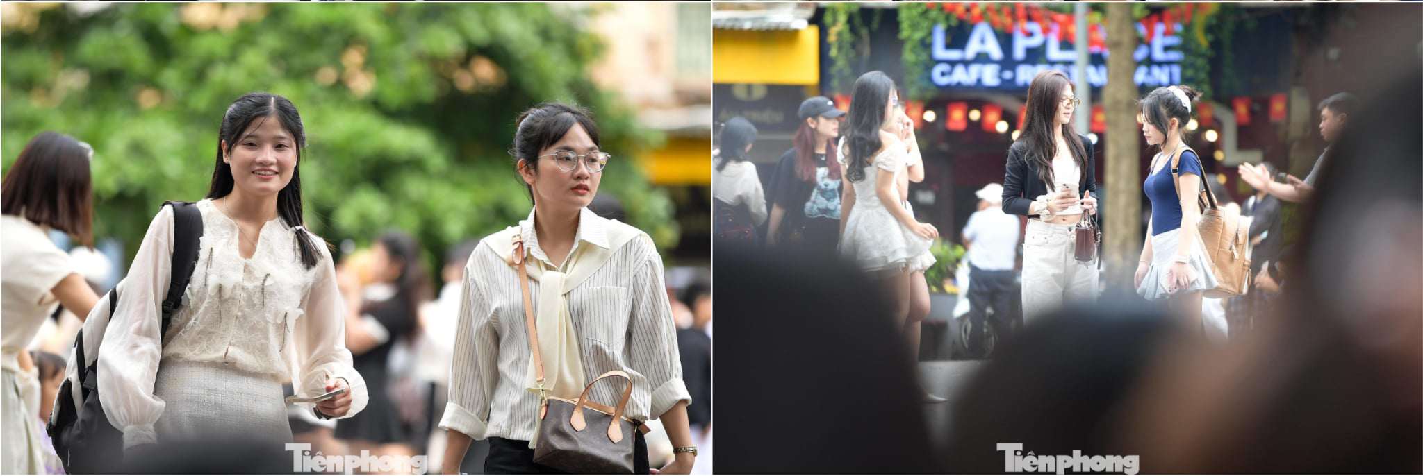 Giữa trưa, các thiếu nữ váy hoa nhẹ nhàng vẫn tung bay trong nắng. Những tấm ảnh được chụp vội giữa dòng người, nhưng ai cũng cười rạng rỡ.