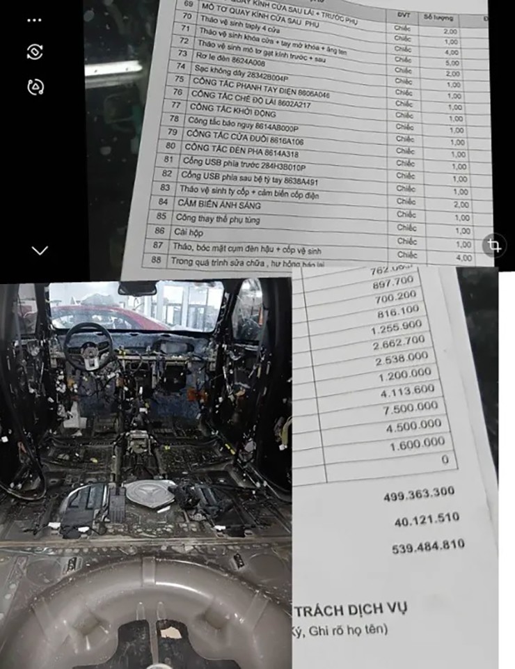 Chi phí sửa chữa của chiếc Mitsubishi Xforce. Ảnh: MXH