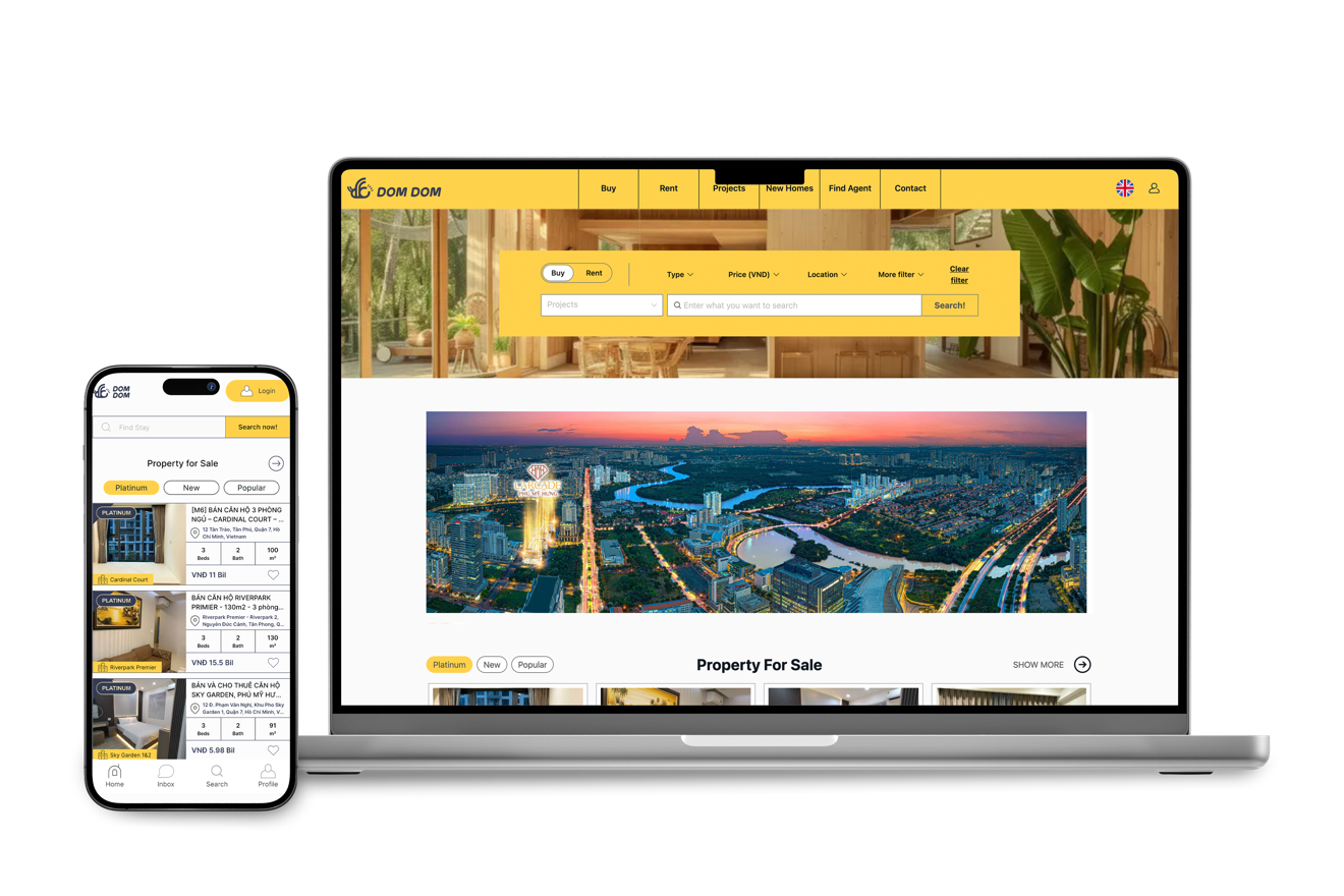 DomDom hiện diện trên nền tảng App và Website
