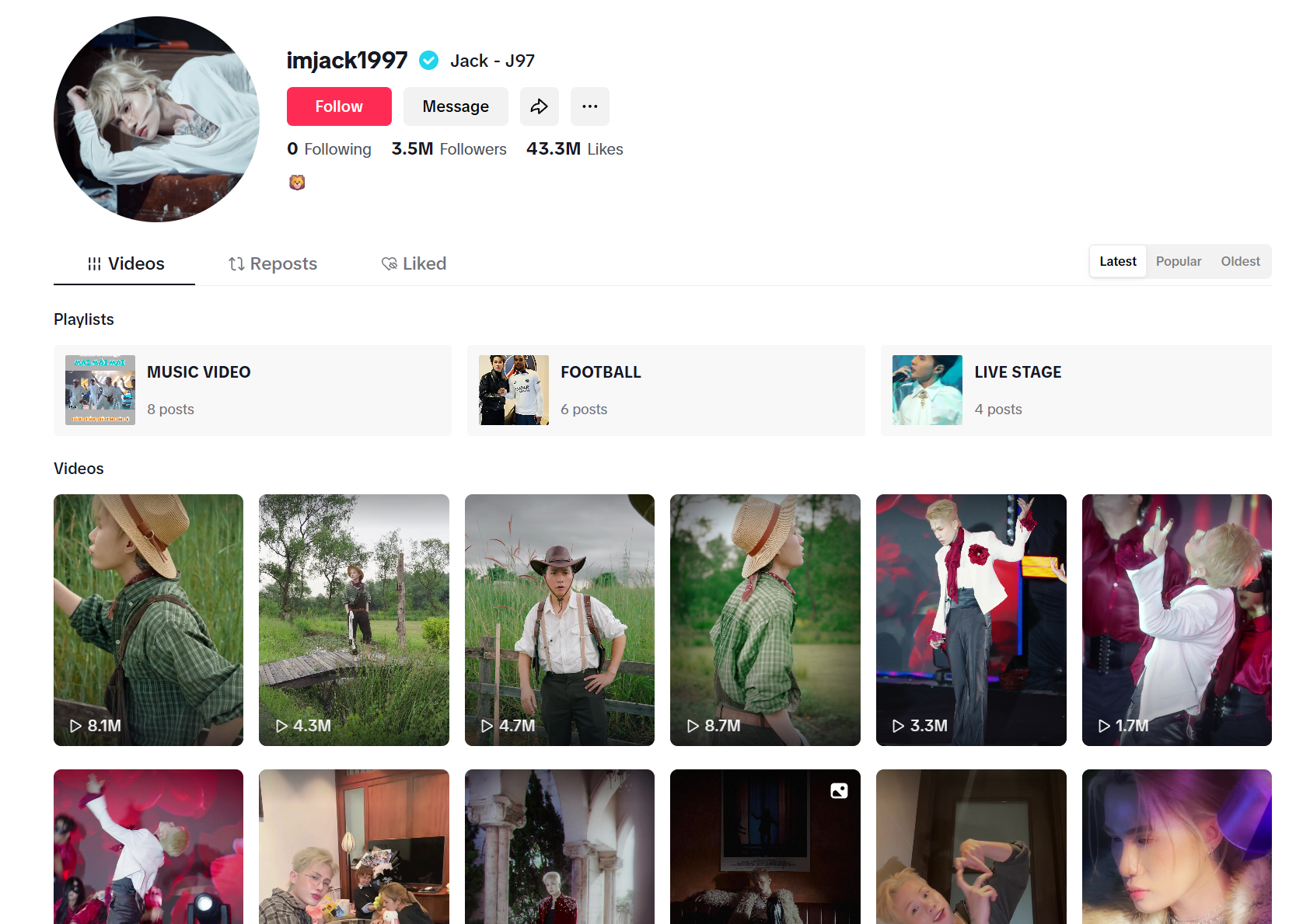 Kênh TikTok của Jack cũng nhận về hàng triệu lượt xem cho mỗi clip.