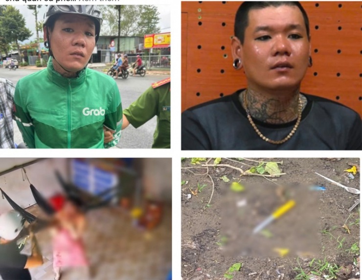 Đối tượng Nhân khi bị bắt cùng tang vật và hiện trường gây án. 