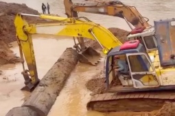 Bờ sông Ayun bị đào bới tan hoang để khai thác cây gỗ lạ khổng lồ