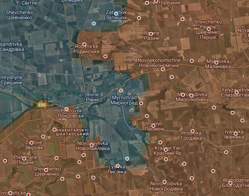 Nga hiện đã kiểm soát phần lớn thành phố Pokrovsk và chặn đường rút lui của binh sĩ Ukraine. Ảnh: Suriyak/X.