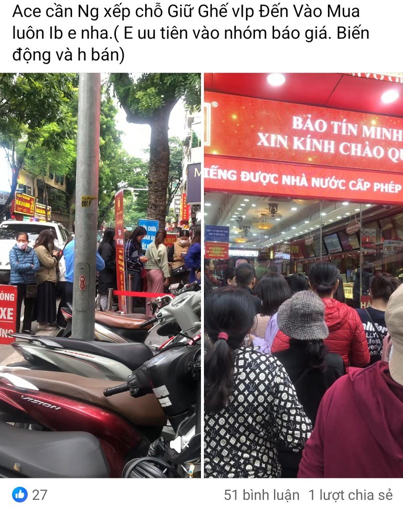 Dịch vụ xếp hàng mua vàng thuê được rao trên các diễn đàn mạng xã hội. (Ảnh chụp màn hình)